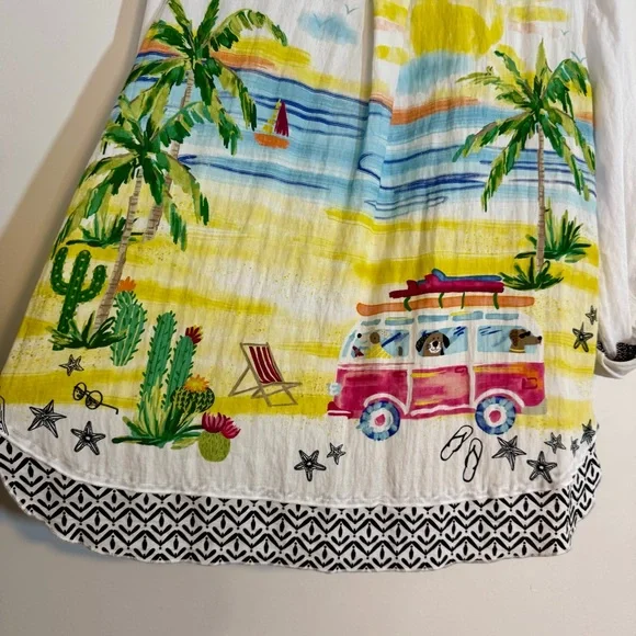 John Mark White Button-Down Top Colorful Beach Vacation Dog Resort Wear Print XL - Picture 13 of 15